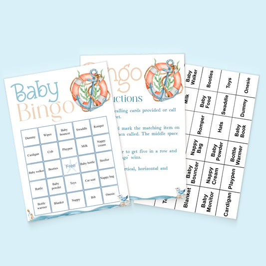 Baby Bingo Baby Shower Game - Nautical