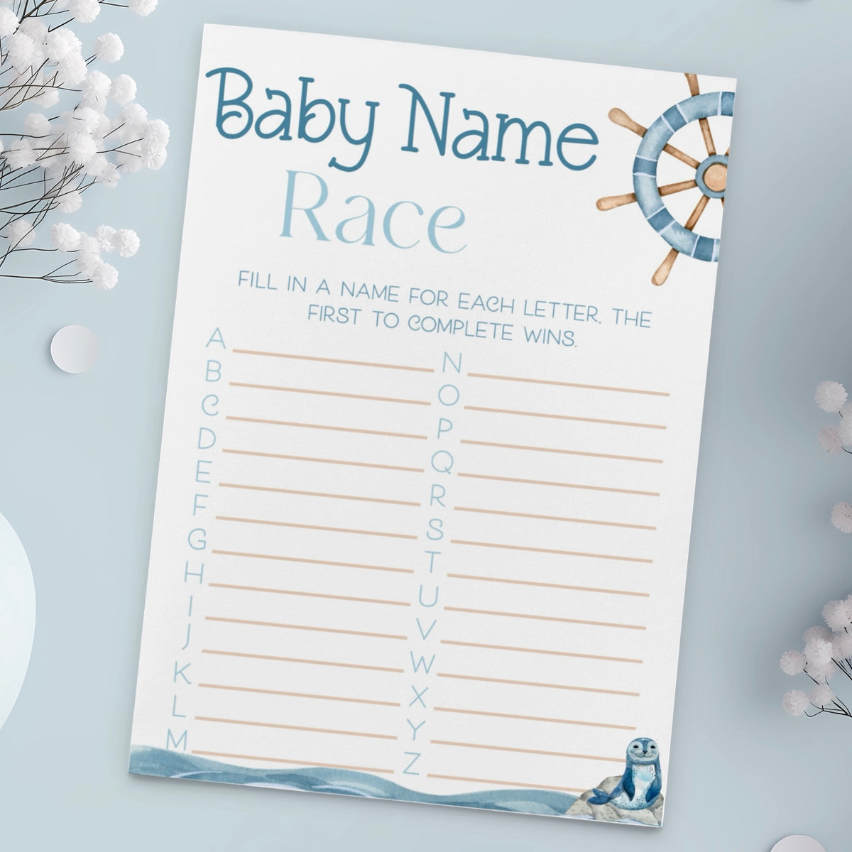 Baby Name Race Baby Shower Game - Nautical