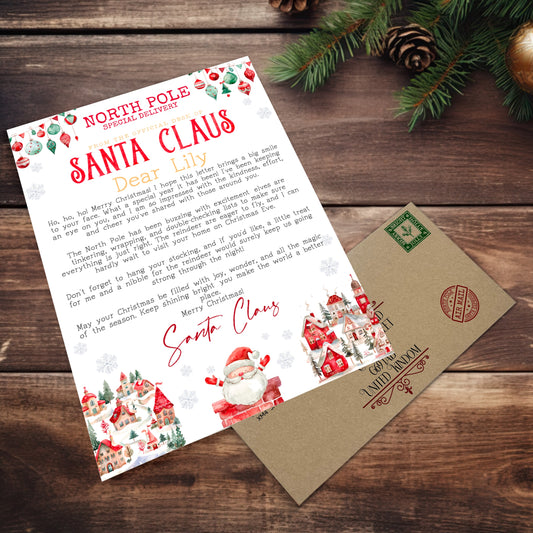 Merry & Bright Santa Letter & Envelope (Personalised)
