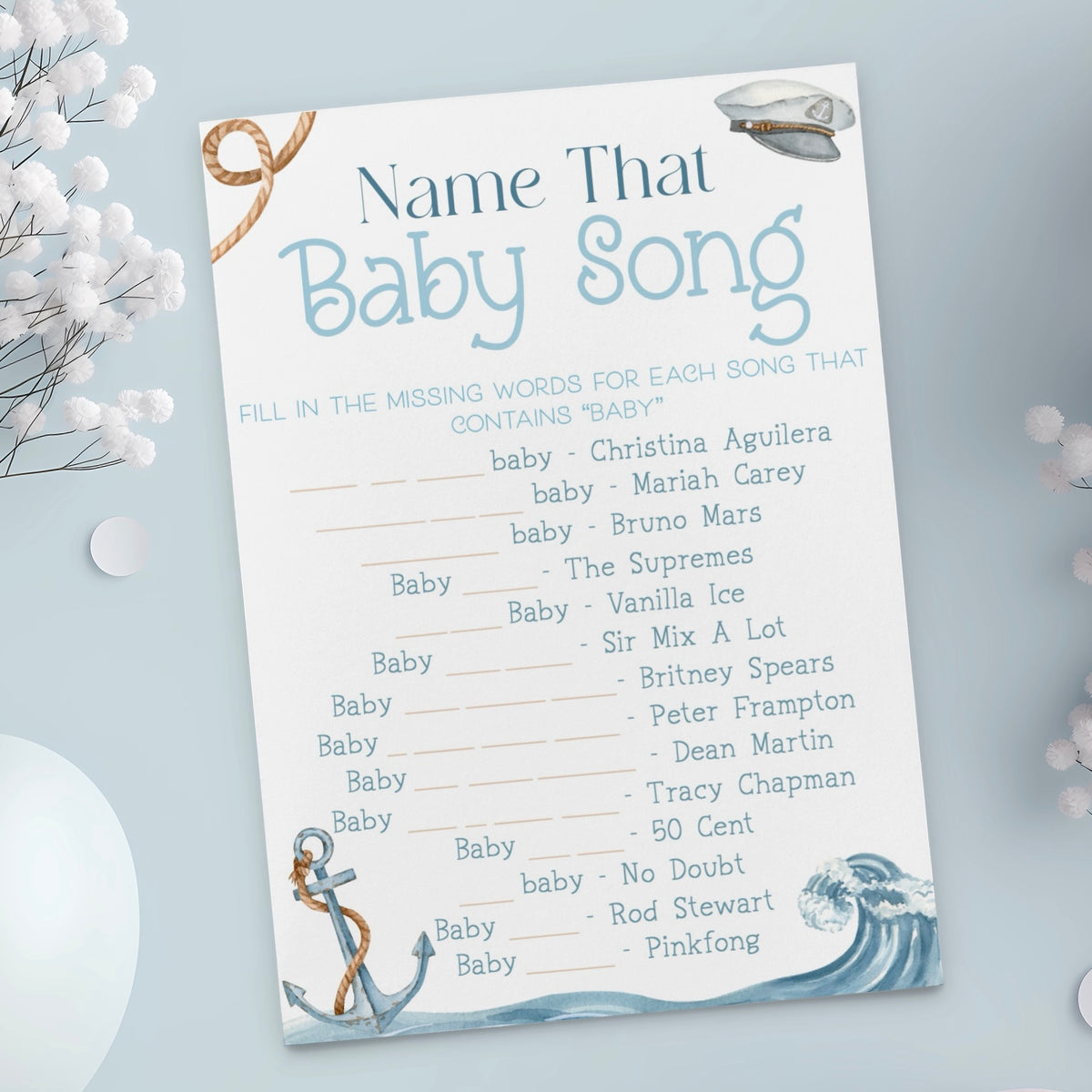 Name That Baby Song Baby Shower Game - Nautical