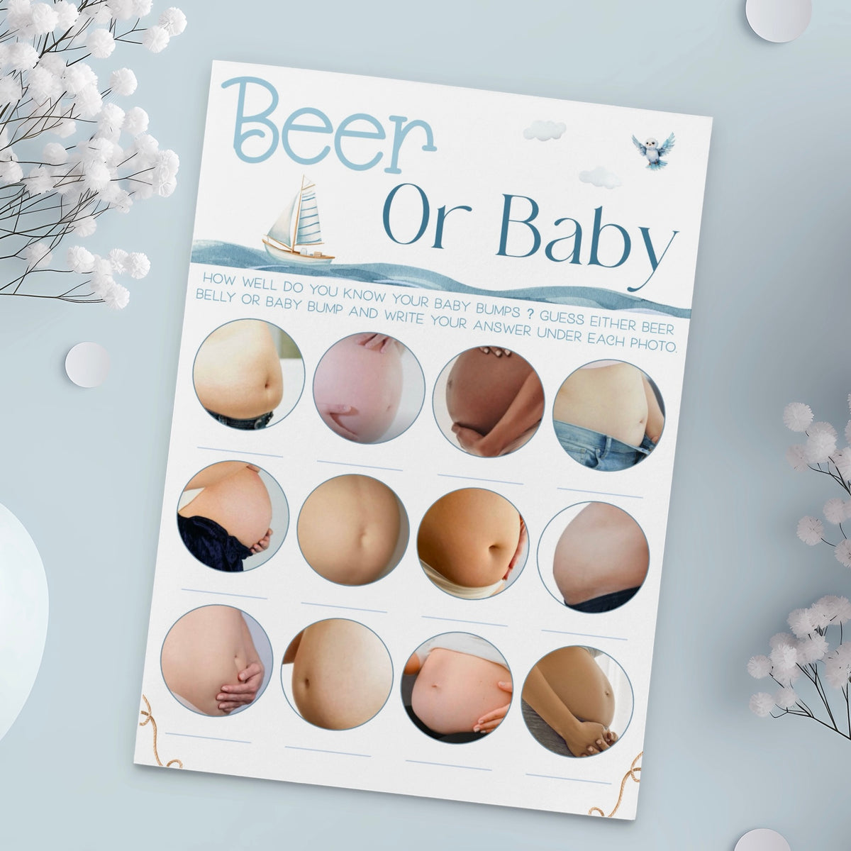 Beer Belly Or Baby Bump Baby Shower Game - Nautical