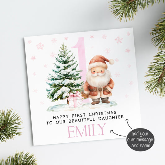 Pink Santa 1st Christmas Card (Personalised)