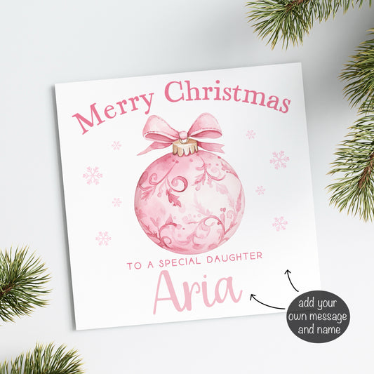 Pink Bauble Christmas Card (Personalised)