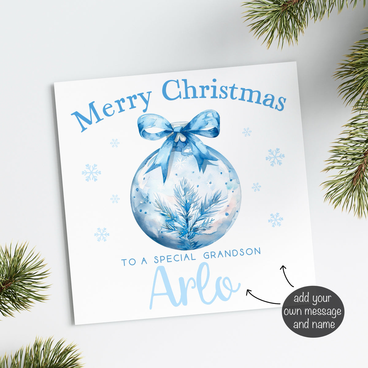 Blue Bauble Christmas Card (Personalised)