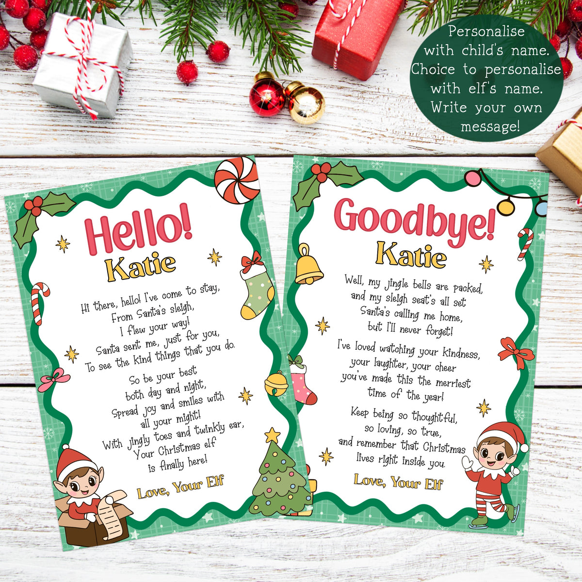 Elf Hello Goodbye Note Bundle (Personalised)