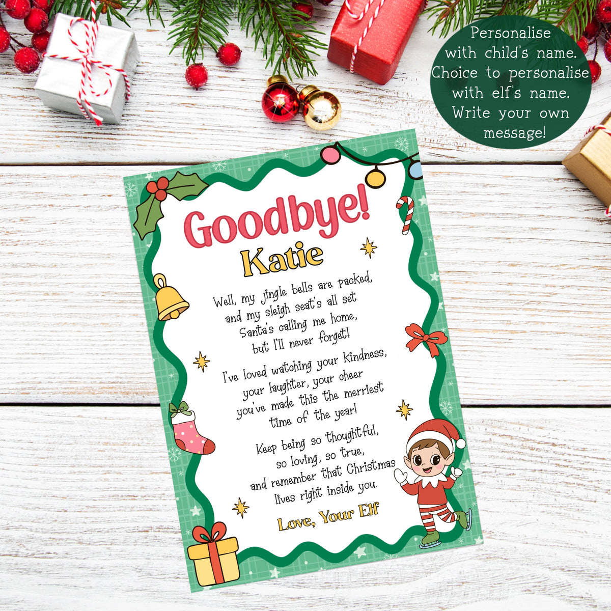Elf Goodbye note (Personalised)