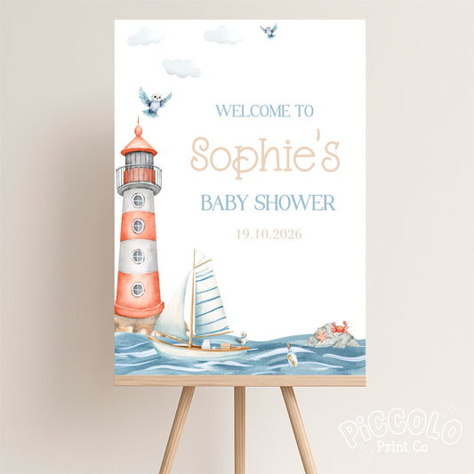 Baby Shower Welcome Sign Print (Personalised) - Nautical