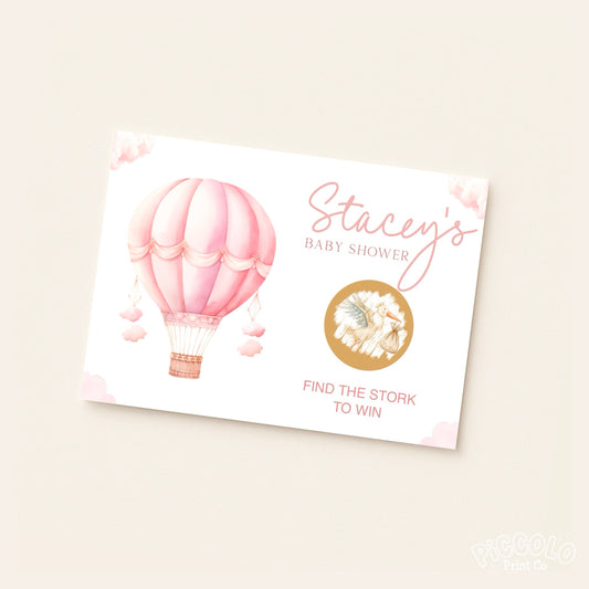 Baby Shower Scratch Cards (Personalised) - Hot Air Balloon Pink