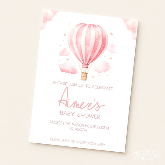 Baby Shower Invitations (Personalised) - Hot Air Balloon Pink