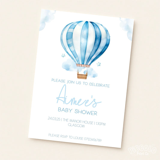 Baby Shower Invitations (Personalised) - Hot Air Balloon Blue
