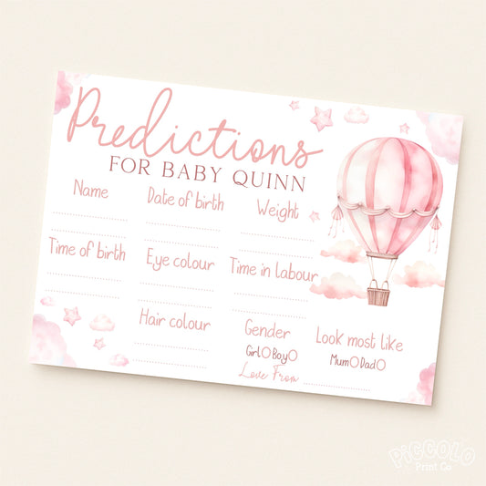 Baby Shower Prediction Cards (Personalised) - Hot Air Balloon Pink