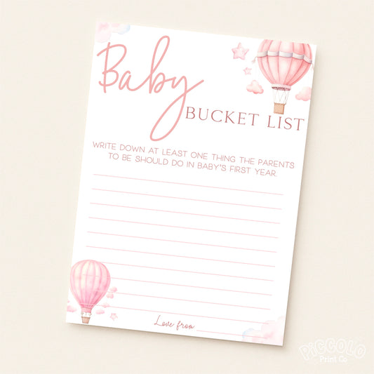 Baby Shower Baby Bucket List (Personalised) - Hot Air Balloon Pink