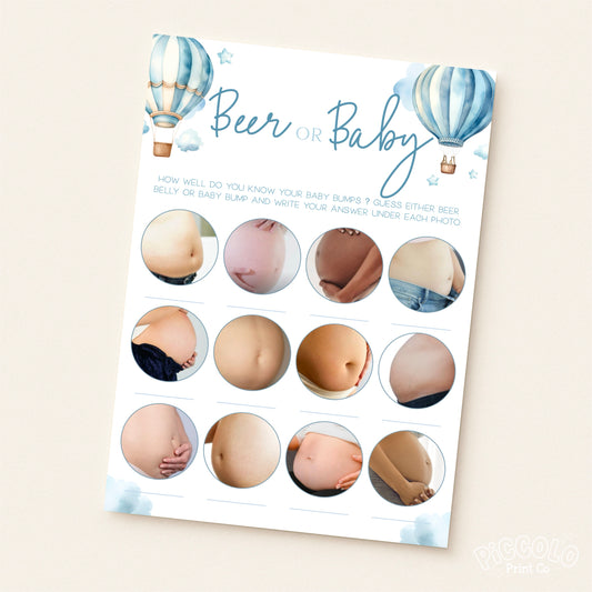 Beer Belly Or Baby Bump Baby Shower Game - Hot Air Balloon Blue