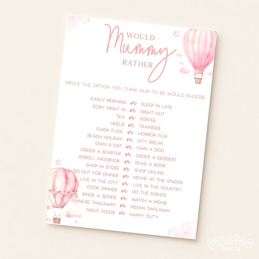 Would Mummy Rather Baby Shower Game (Personalised) - Hot Air Balloon Pink
