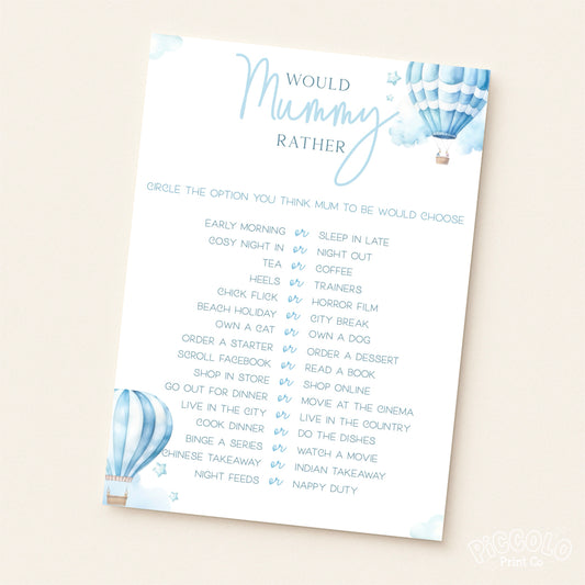 Would Mummy Rather Baby Shower Game (Personalised) - Hot Air Balloon Blue