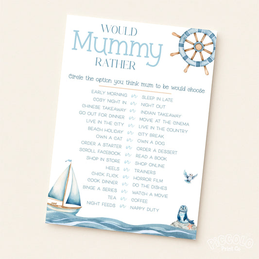 Would Mummy Rather Baby Shower Game (Personalised) - Nautical