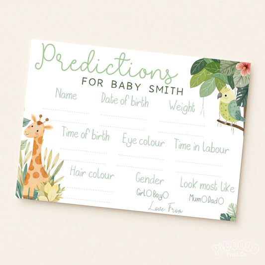 Baby Shower Prediction Cards (Personalised) - Safari