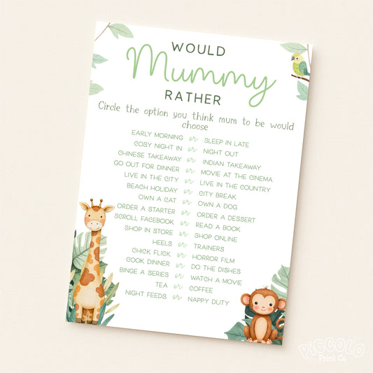Would Mummy Rather Baby Shower Game (Personalised) - Safari