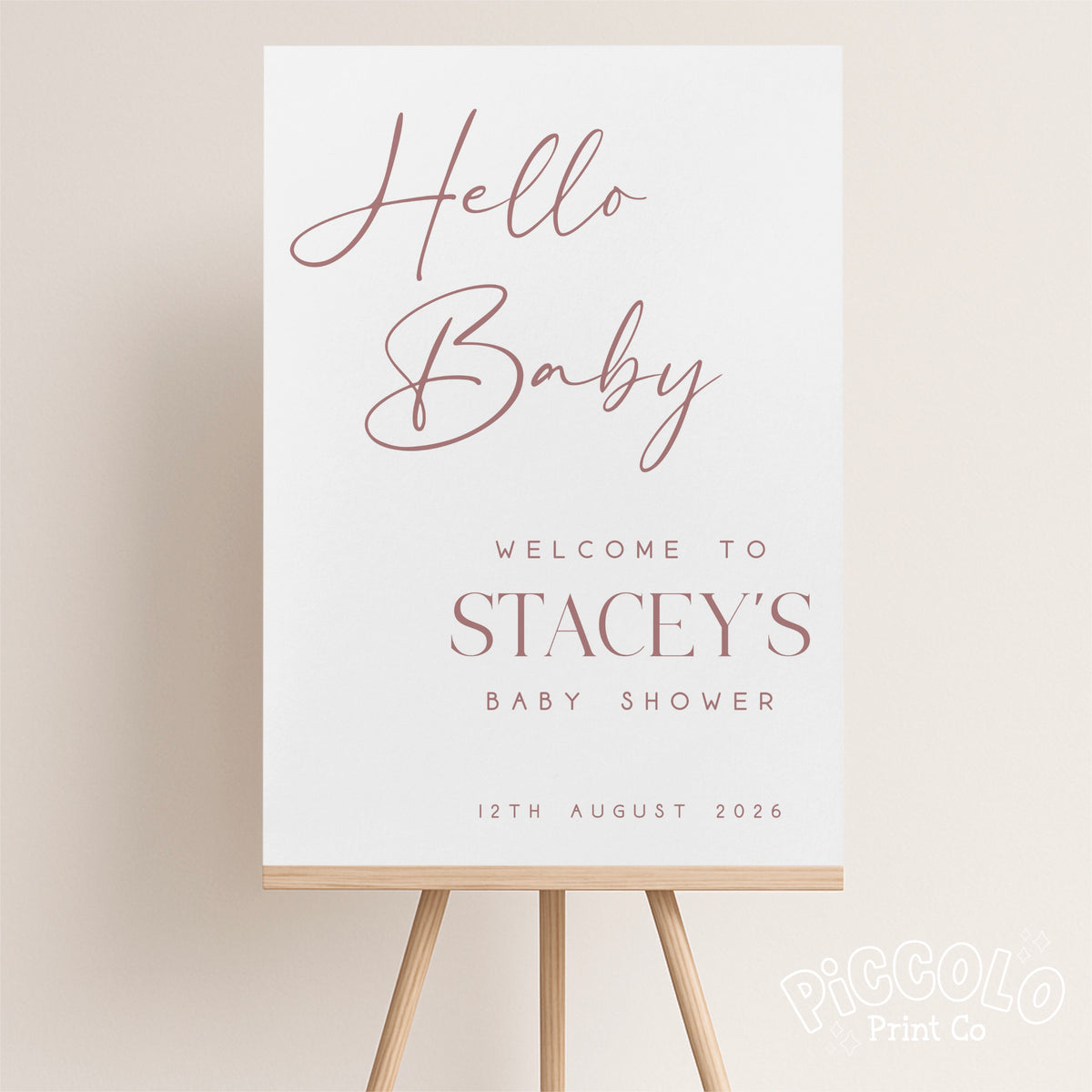 Baby Shower Welcome Sign Print (Personalised) - Simple Dusty Pink