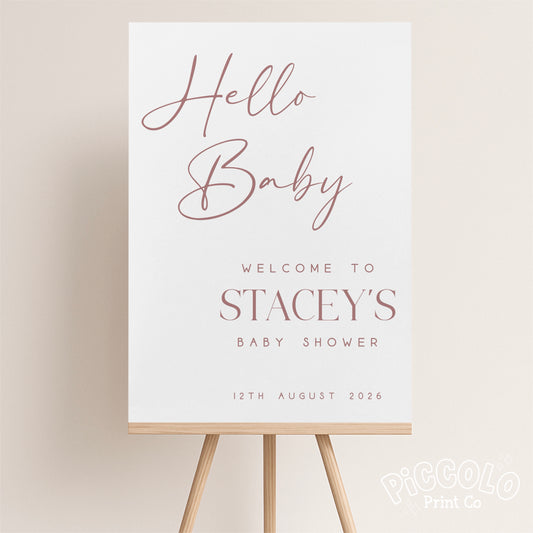 Baby Shower Welcome Sign Print (Personalised) - Simple Dusty Pink