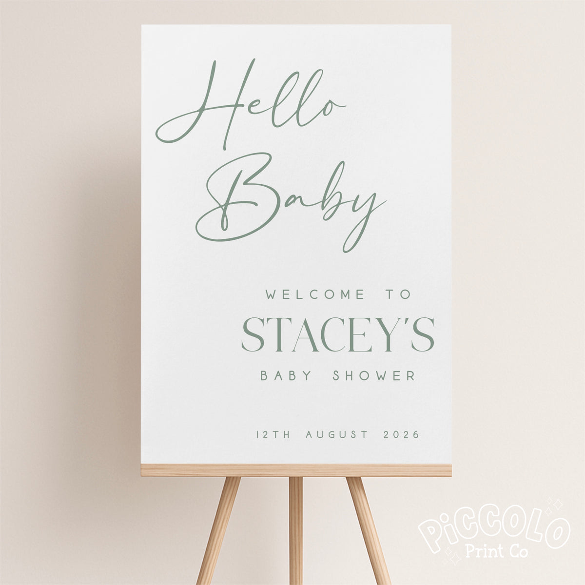Baby Shower Welcome Sign Print (Personalised) - Simple Olive Green