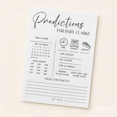 Baby Shower Prediction Cards (Personalised) - Simple Black