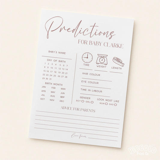 Baby Shower Prediction Cards (Personalised) - Simple Dusty Pink
