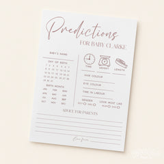 Baby Shower Prediction Cards (Personalised) - Simple Dusty Pink