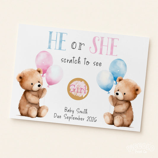 It’s A Girl Gender Reveal Scratch Card (Personalised) - Teddy Bears