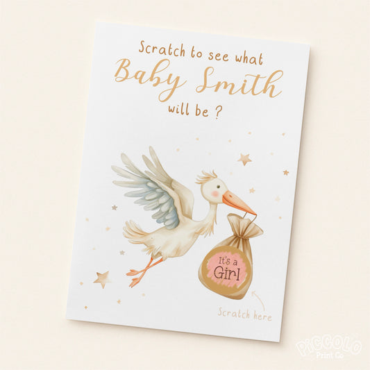 It’s A Girl Gender Reveal Scratch Card (Personalised) - Stork