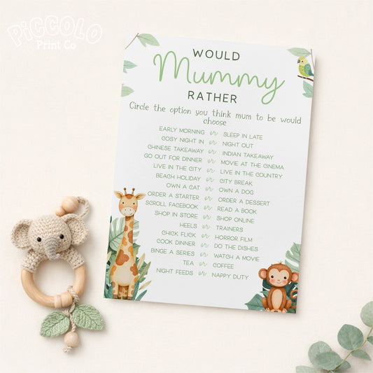 Would Mummy Rather Baby Shower Game (Personalised) - Safari