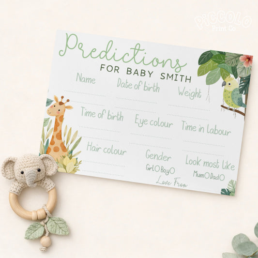 Baby Shower Prediction Cards (Personalised) - Safari