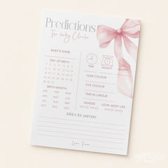Baby Shower Prediction Cards (Personalised) - Pink Bow