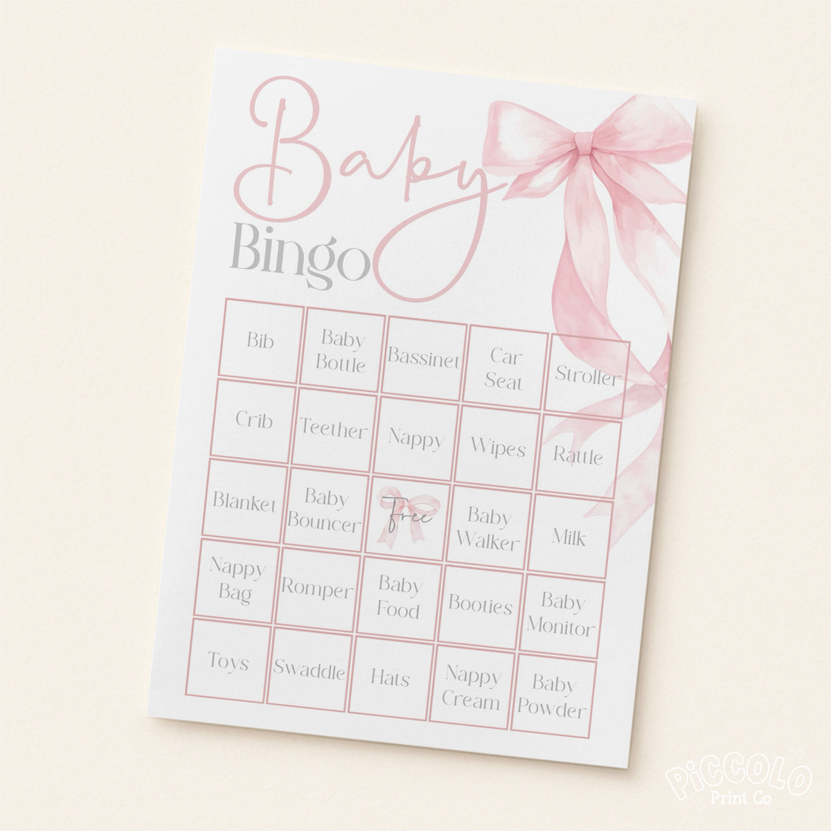 Baby Bingo Baby Shower Game - Pink Bow
