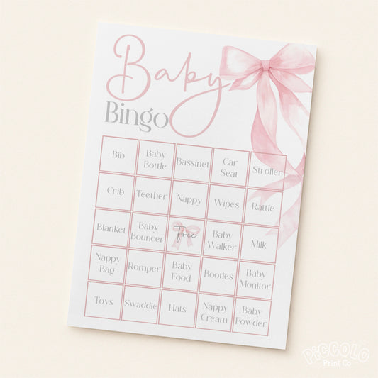 Baby Bingo Baby Shower Game - Pink Bow
