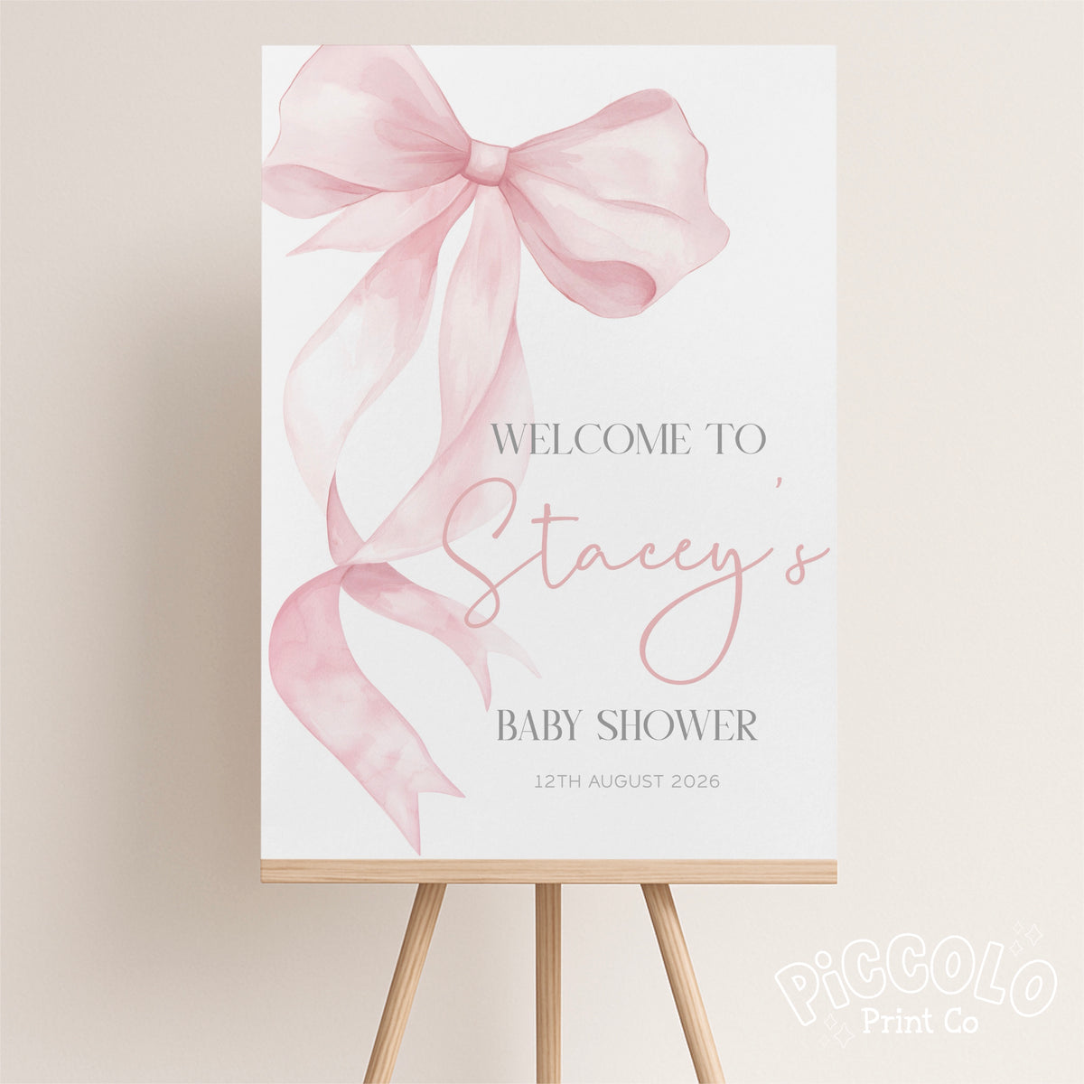 Baby Shower Welcome Sign Print (Personalised) - Pink Bow
