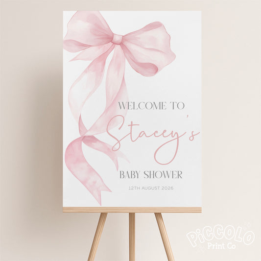 Baby Shower Welcome Sign Print (Personalised) - Pink Bow