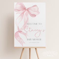 Baby Shower Welcome Sign Print (Personalised) - Pink Bow