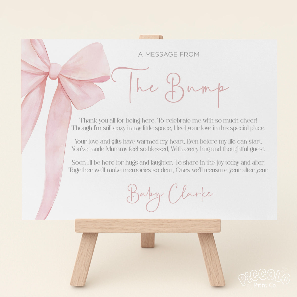 Message From Bump Baby Shower Sign (Personalised) - Pink Bow