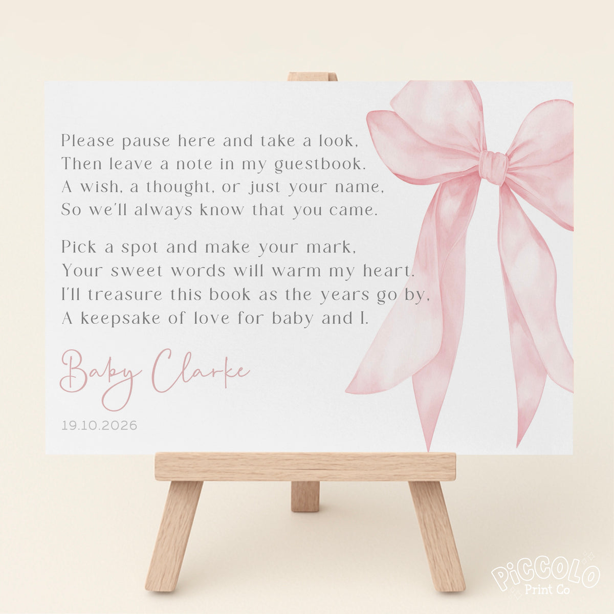 Baby Shower Guest Book Sign (Personalised) - Pink Bow