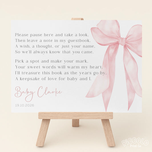 Baby Shower Guest Book Sign (Personalised) - Pink Bow