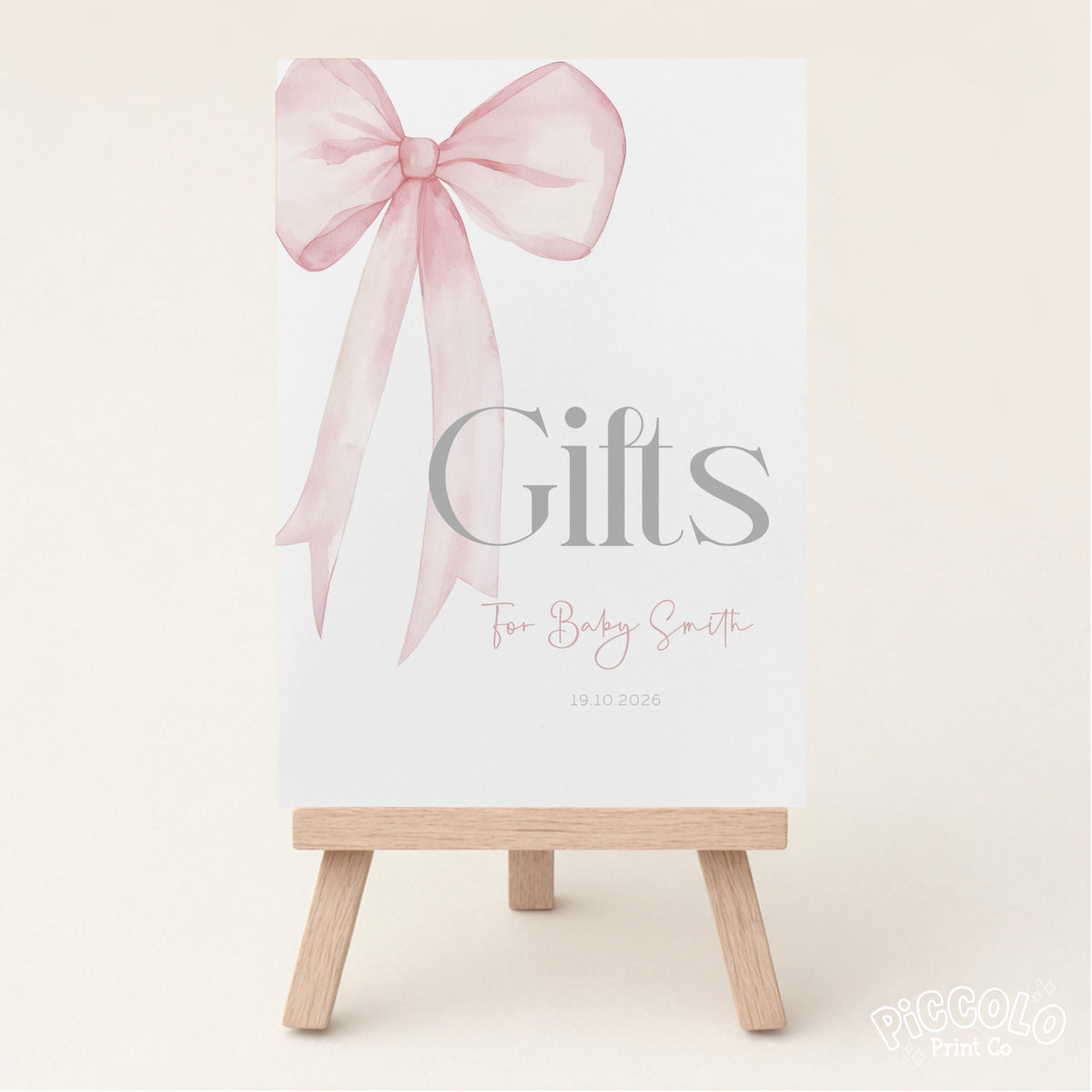 Baby Shower Gift Table Sign (Personalised) - Pink Bow