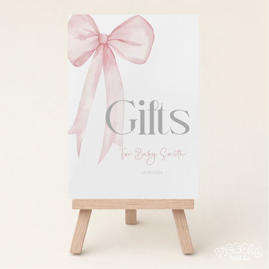 Baby Shower Gift Table Sign (Personalised) - Pink Bow
