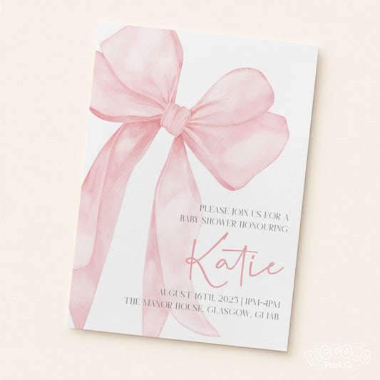 Baby Shower Invitations (Personalised) - Pink Bow