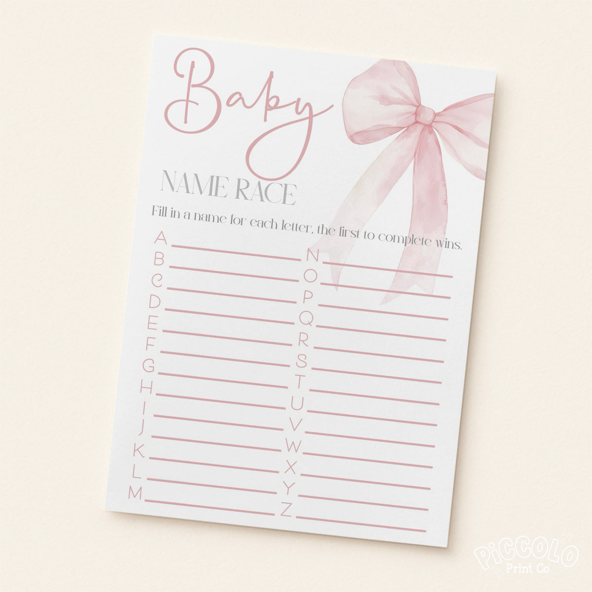 Baby Name Race Baby Shower Game - Pink Bow