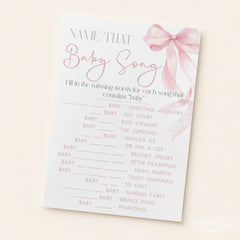 Name That Baby Song Baby Shower Game - Pink Bow