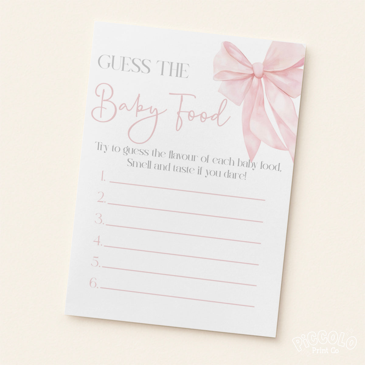 Guess The Baby Food Baby Shower Game - Pink Bow